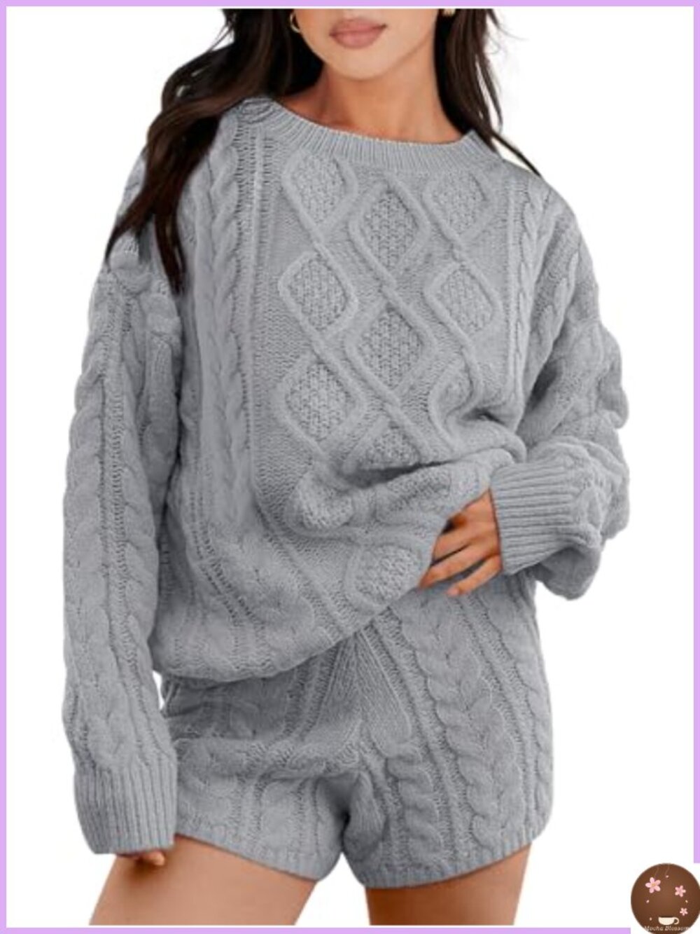 2 Piece Oversized Knit Sweater and High Waist Shorts Lounge Set
